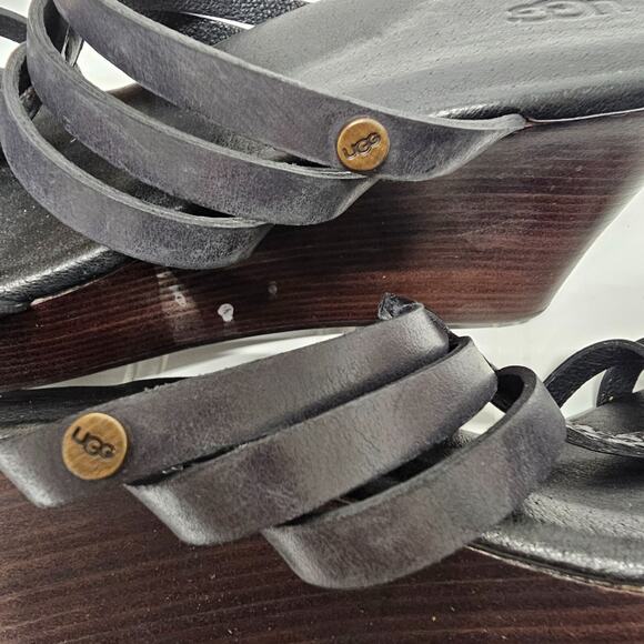 UGG Leather Mattie Strappy Black Wedge Heels Sandals Womens 9 - Picture 6 of 6